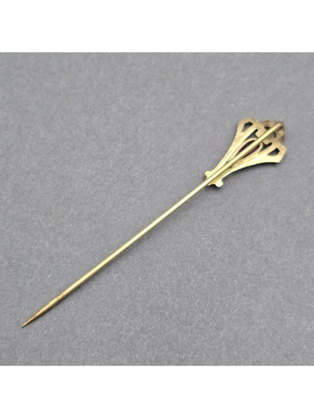Vintage Art Deco Gold Tone Purple Glass Stick Pin 3" Geometric Lapel Tie - Picture 5 of 10